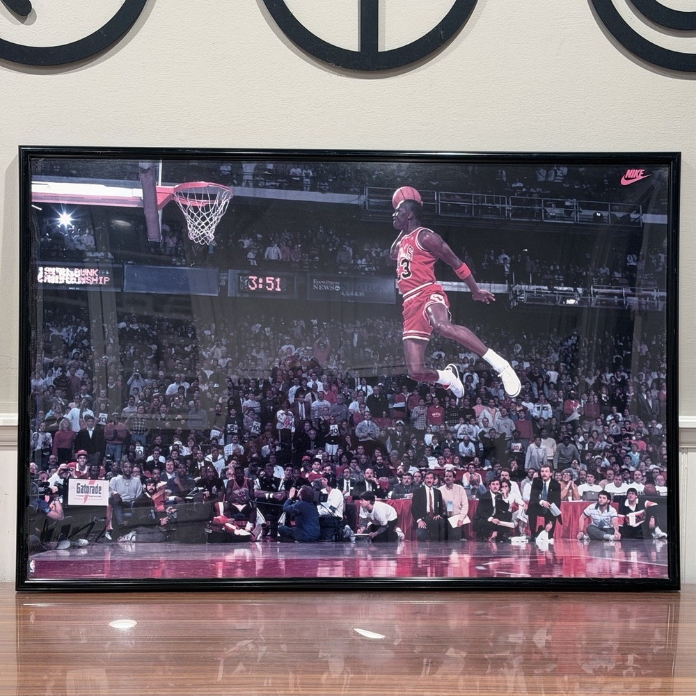 1992 Vintage Nike Michael Jordan 1988 NBA Slam Dunk Contest Poster 23x35 Bulls